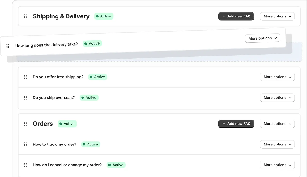 Reordering FAQ items by dragging them