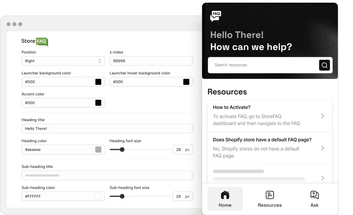 Instant Answer panel open over a Shopify storefront