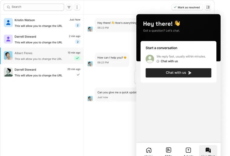 The live chat widget open on a Shopify storefront