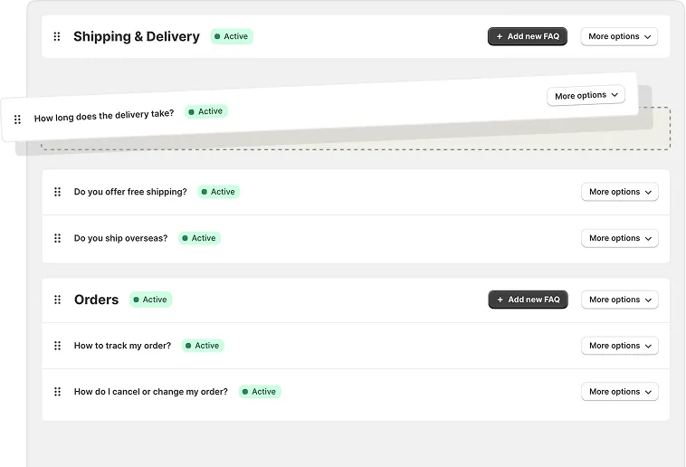 FAQ accordions being reordered by drag and drop