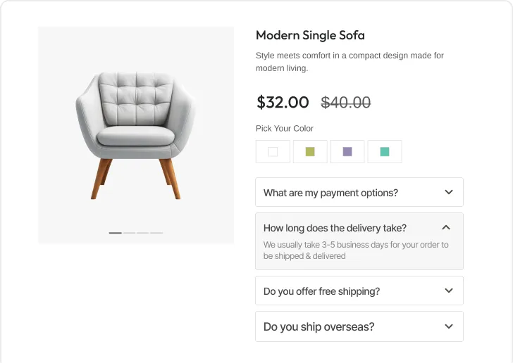 A FAQ group embedded on a product page