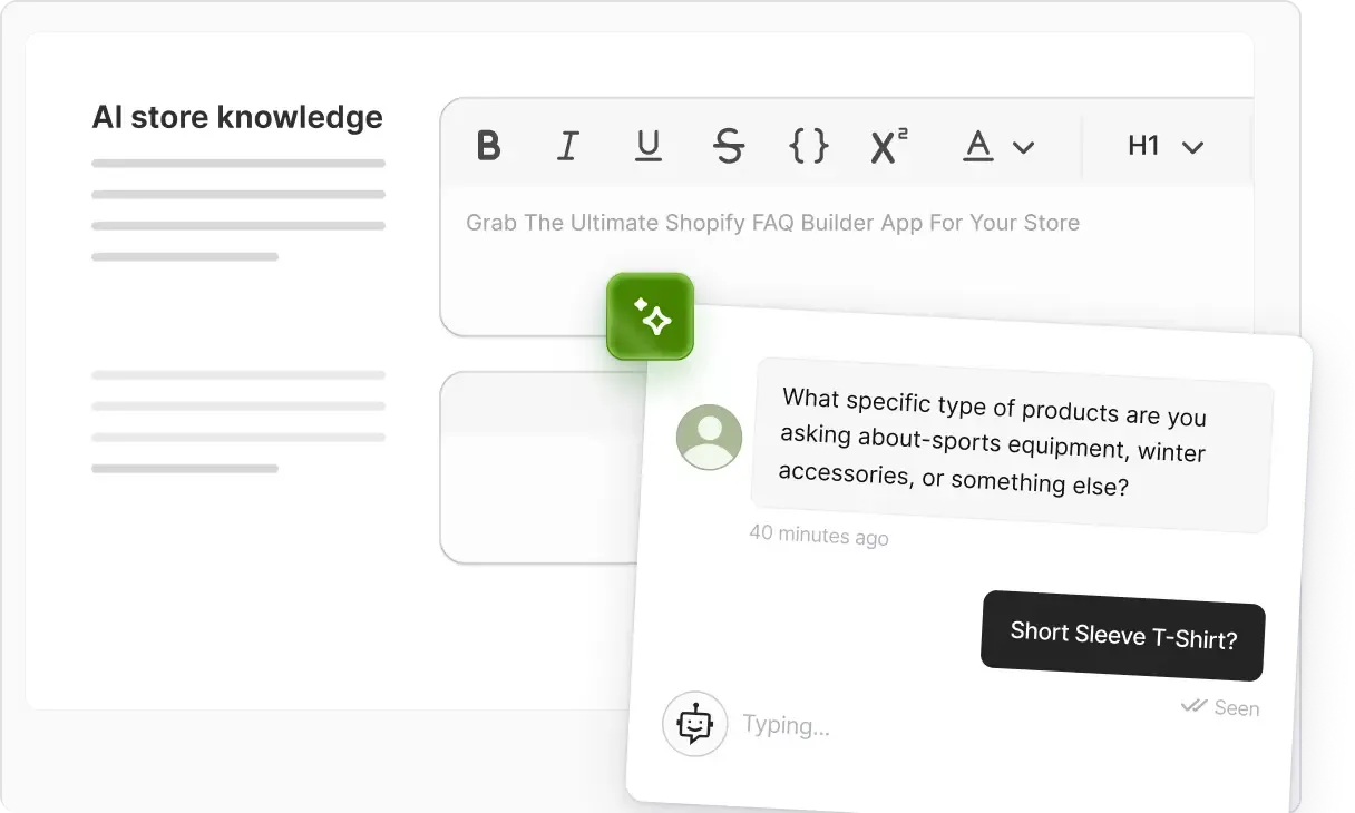 StoreFAQ AI chatbot answering a customer question