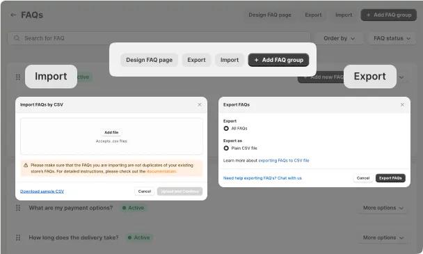 Importing and exporting FAQs as a CSV file