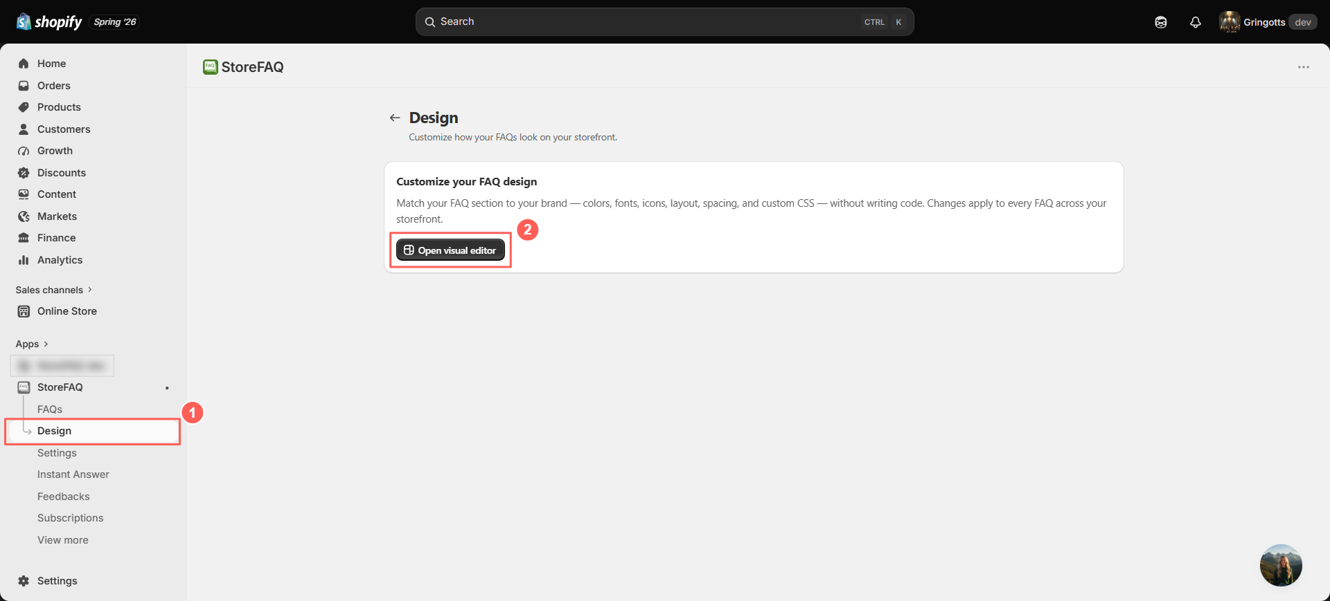 Navigate to the ‘Design’ Tab On StoreFAQ