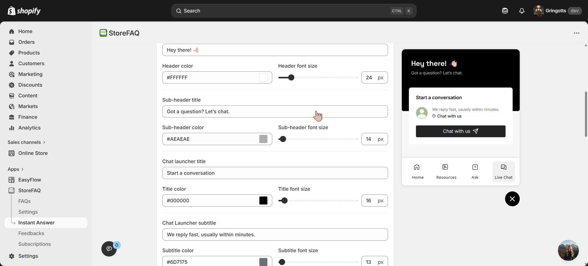 Live Chat Design Settings