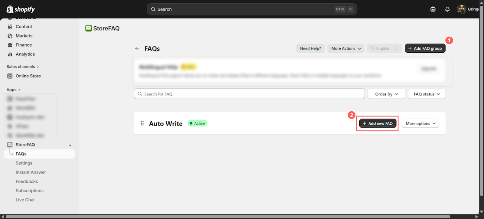 Click “+ Add New FAQ” under the selected group to open the FAQ editor. This