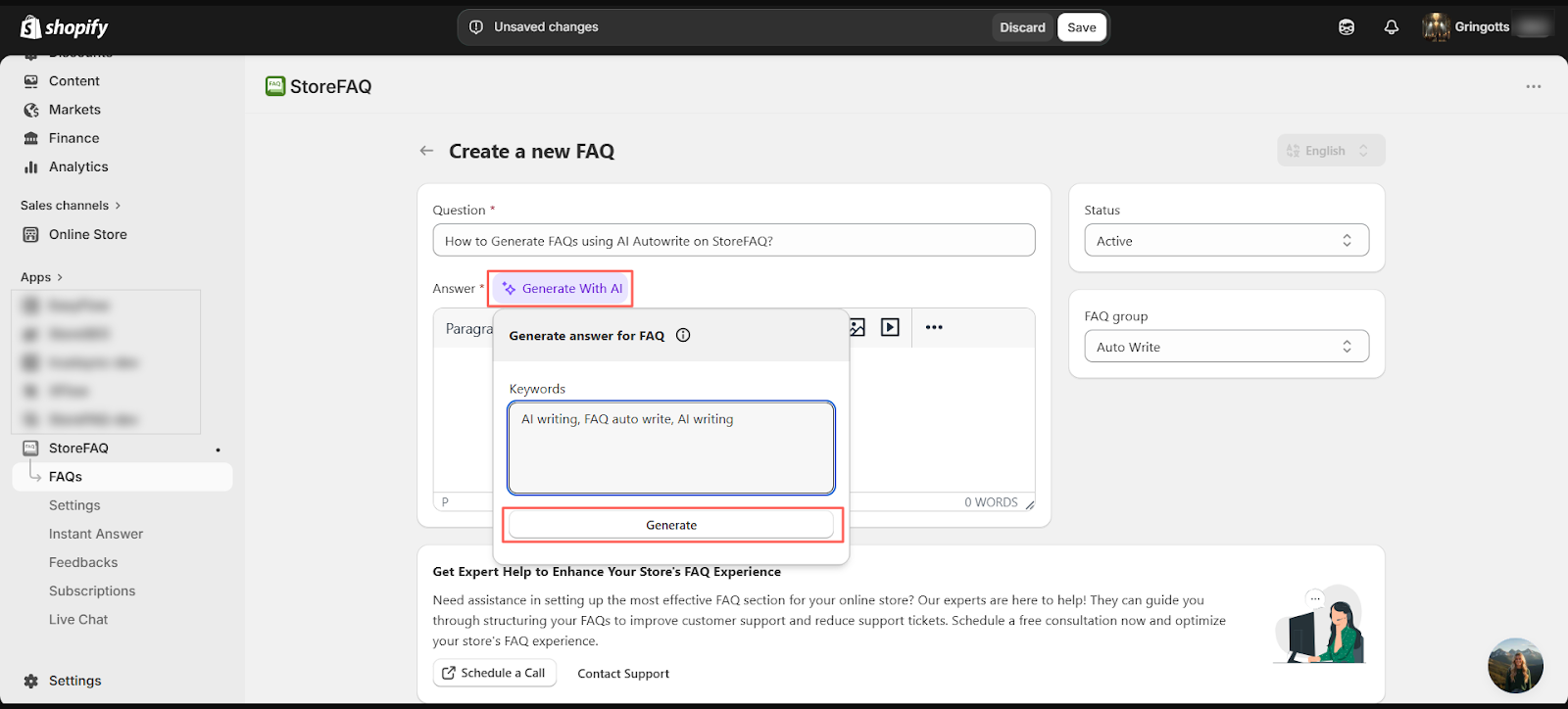 Step-03: Write FAQ with AI