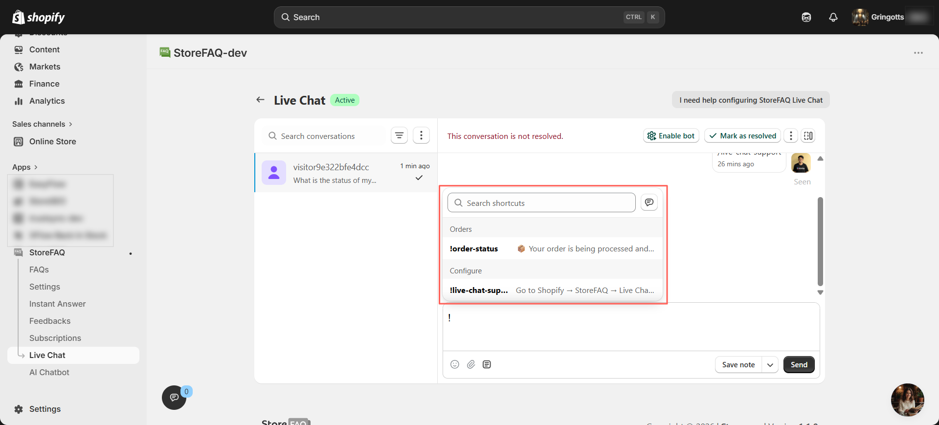 Use Shortcuts in Live Chat