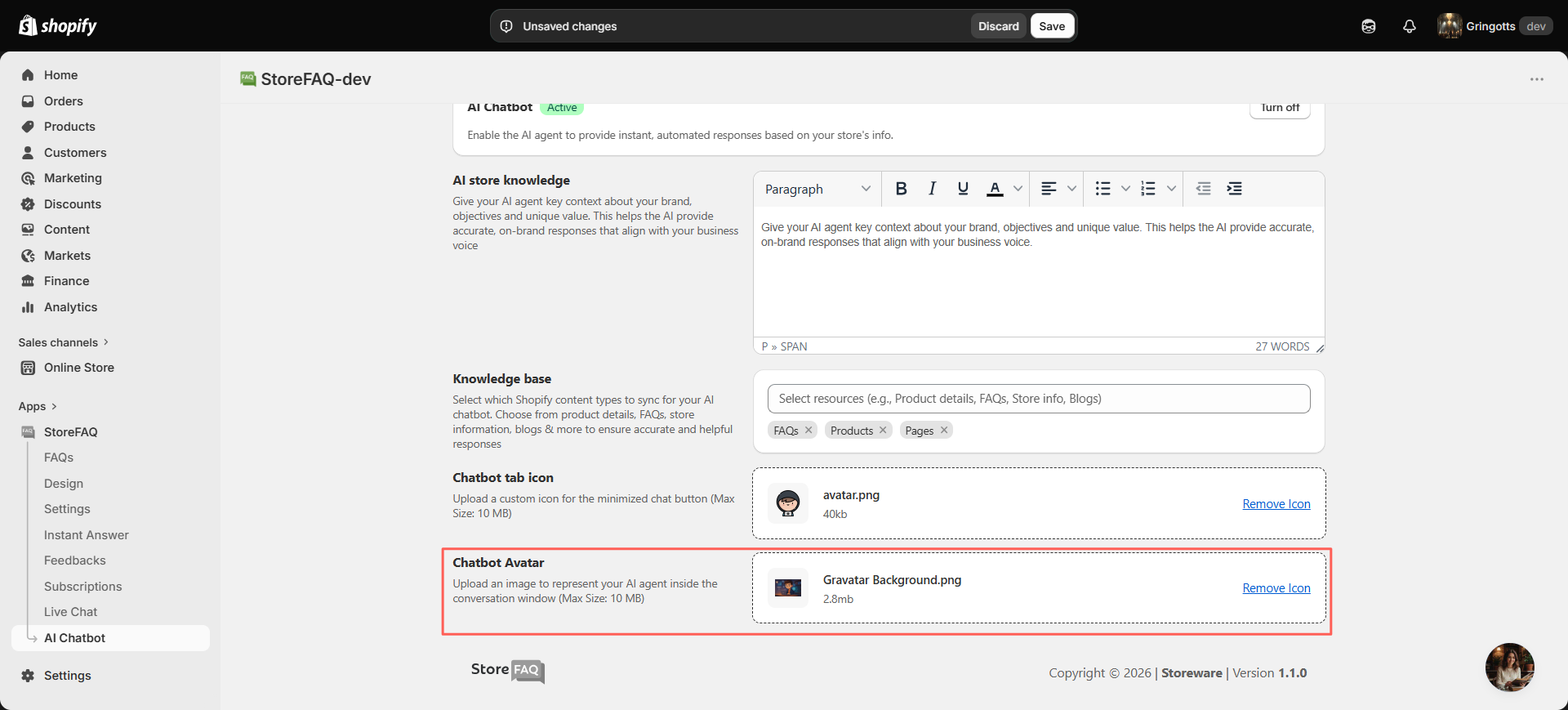 Upload the chatbot avatar