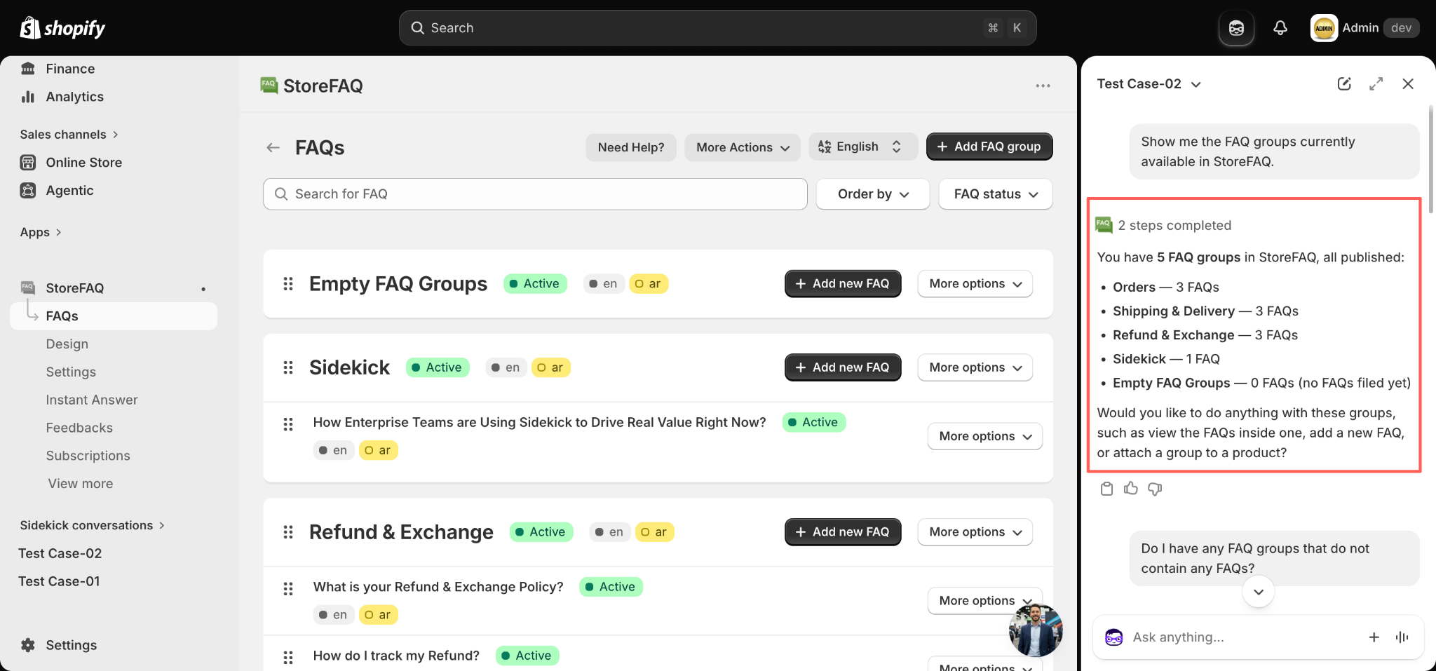 How to Use Shopify Sidekick Integration in StoreFAQ?